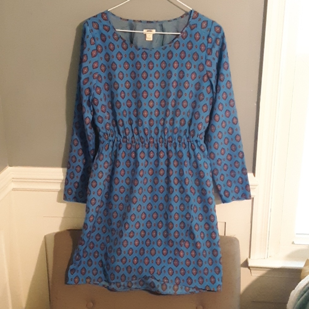 Blue with Medallion Print J Crew Tulip Hem Dress